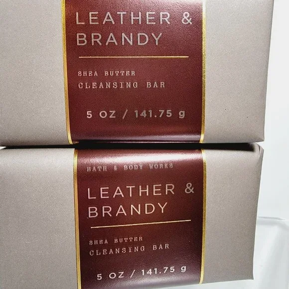 2 LEATHER & BRANDY Bath & Body Works Shea Butter Cleansing Body Bar Soap 5oz NEW - Picture 3 of 7